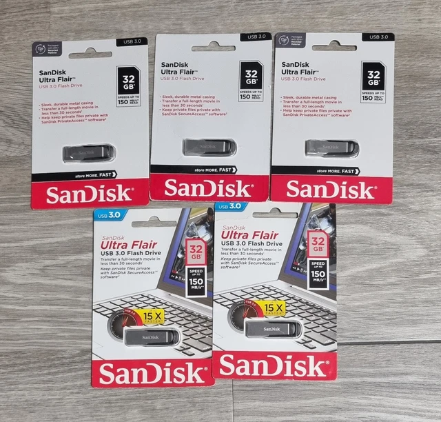 5 x SanDisk Ultra Flair USB 3.0 Speicherstick 32GB Flash Drive Pen unbenutzt