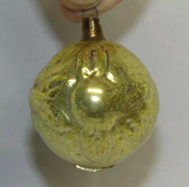 German Antique Gold Glass Double Sided Flower Vintage Christmas Ornament 1930's