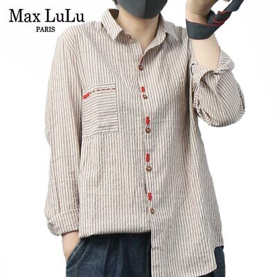 Max LuLu 2020 Fashion Chinese Designer Autumn Womens Linen Shirts Punk Pocket