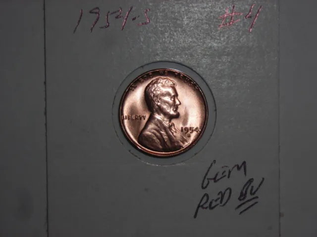 wheat penny 1954S NICE GEM RED BU 1954-S LINCOLN CENT LOT #4 UNC RED LUSTER