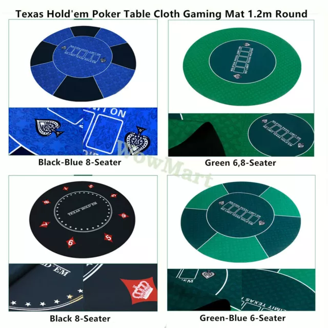 Deluxe 6-8 Player Layout Texas Hold'em Rubber Poker Table Cloth Gaming Mat Round