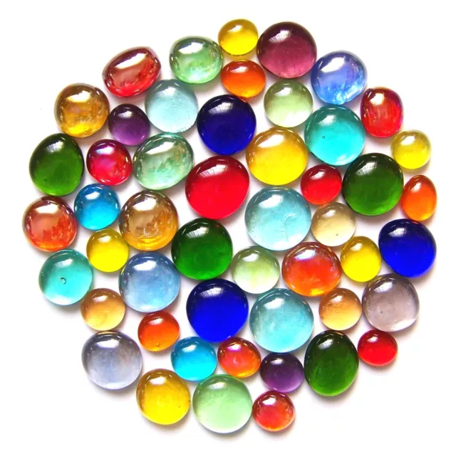 50 x Rainbow Coloured Glass Mosaic Pebbles Stones - Assorted Sizes & Shapes