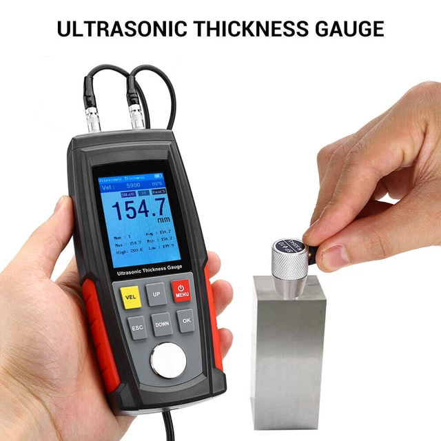 DIGITAL ULTRASONIC THICKNESS Gauge Sound Velocity Meter Metal Depth
