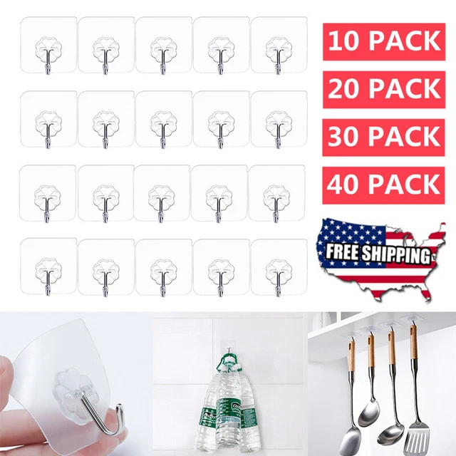 10/20/30/40 PCS Adhesive Sticky Hooks Heavy Duty Wall Door Seamless Hook Hangers