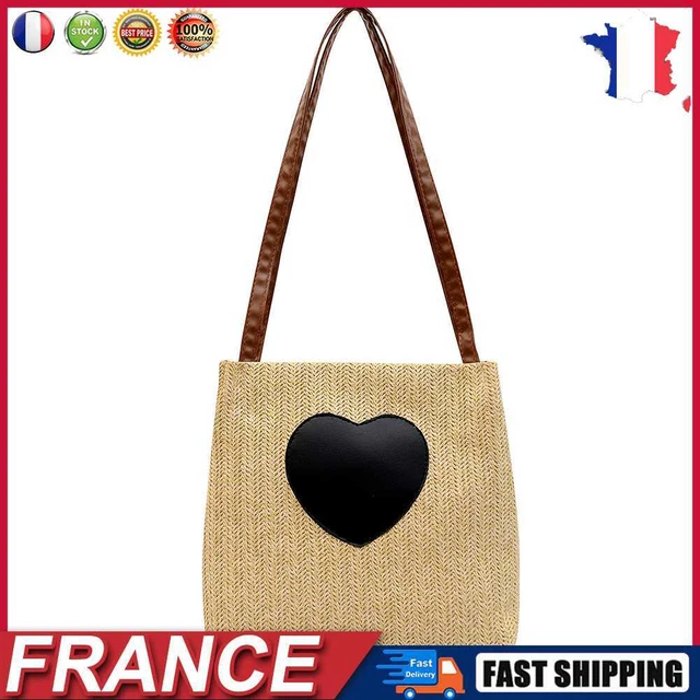 Summer Love Straw Woven Handbags Women Knitted Bucket Shoulder Bag (Camel) fr