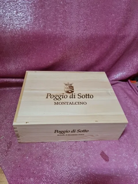 cassa di legno vuota del vino Poggio Di SOTTO Brunello Montalcino 3 bottiglie