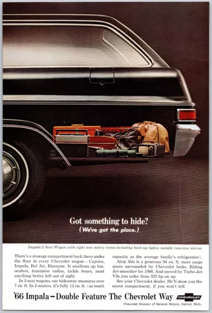1966 Chevrolet Impala Wagon Automobile Car 2 Seat Back Up Lights Print Ad