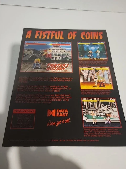 Flyer DATAEAST FIGHTERS HISTORY Arcade Video Game advertisement original see pic