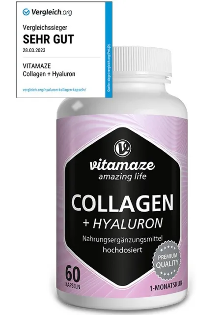 (364,81€/kg) Kollagen 300 mg + Hyaluronsäure 100 mg hochdosiert, 60 Kapseln