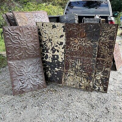 Lot 11 Pieces Antique Tin Ceiling Panels 24”x48 Architectural~Reclaimed~Read All