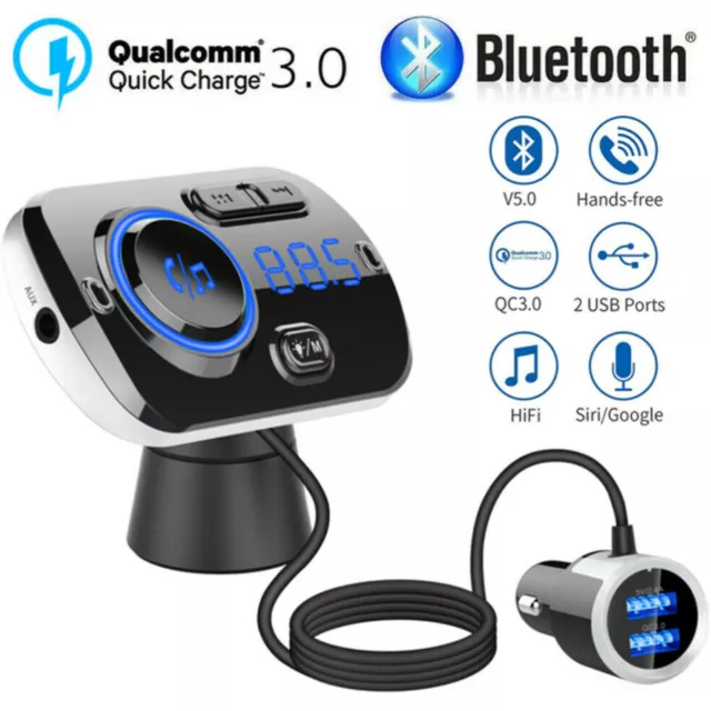 Kit voiture mains libres Bluetooth 4.2 Lecteur MP3 et chargeur rapide USB AUX