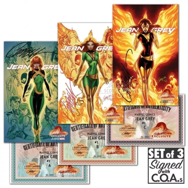 (2017) Marvel Jean Grey #1A 1B 1C J Scott Campbell Exclusive Variant Set Signed
