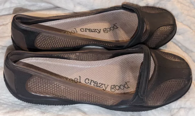 Dr Scholls Feel Crazy Good Womens Size 10 Ballet Flats Shoes Black Gray Slip On