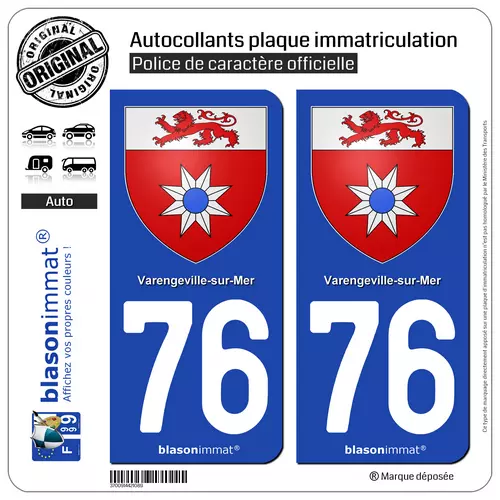 2 Autocollant plaque immatriculation auto | 76 Varengeville-sur-Mer - Armoiries