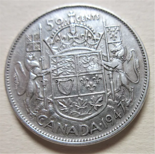 1947 Canada SILVER Half Dollar Fifty Cents Coin BETTER GRADE 50 Cents 50c (RP)