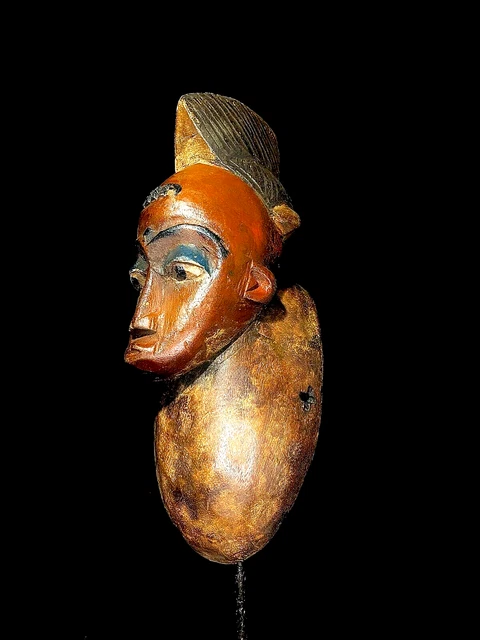 African mask antiques tribal art Face vintage Wood Carved Vintage Baule-4955