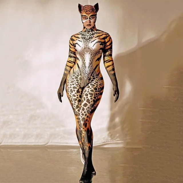 Tiger Print Long Jumpsuit Nightclub Bar Stage Dance Costume Cosplay Costume