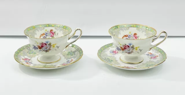 Lot  2 Vintage Shelley Fine Bone China Teacup & Saucer Georgian Pattern England