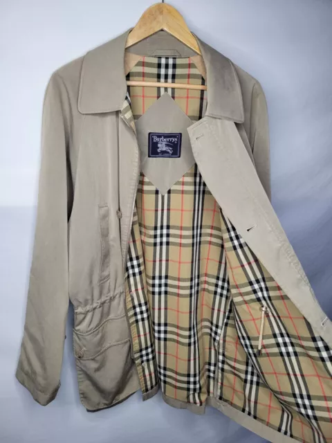 Vintage Burberry London Women's Trench Coat Size Medium Beige Nova Check Tartan