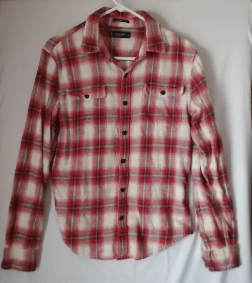 Lucky Brand Mens Shirt Small Red Flannel Plaid Long Sleeve Button Down