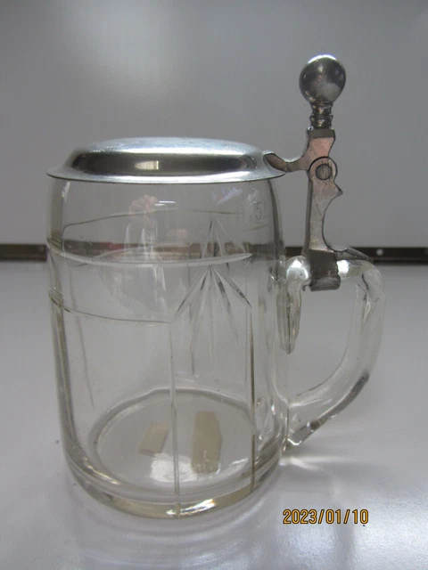Vintage Cut Glass  Lidded .5L German Beer Stein Tankard