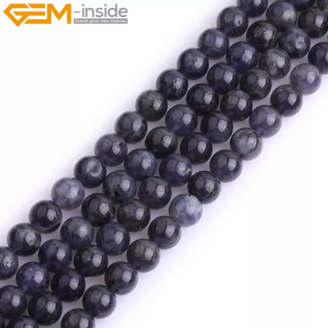 AAA Stone Natural Blue Rock Cordierite Quartz Loose Beads Jewelry Making 15"