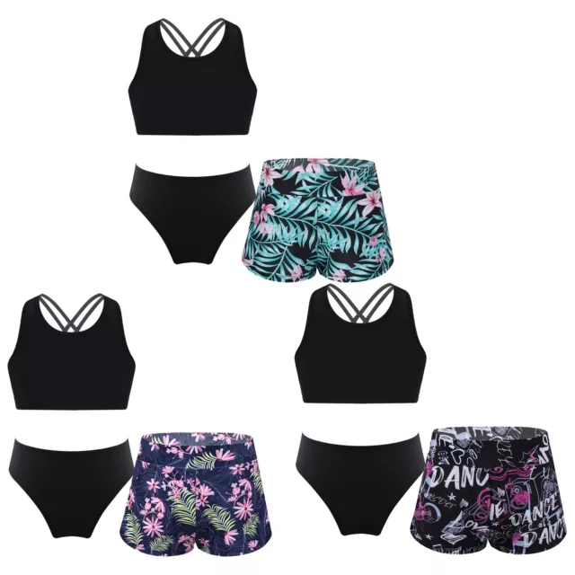 Girls 3 Pieces Bathing Suit Beach Swimsuit Tankini Top with Shorts Briefs Sets