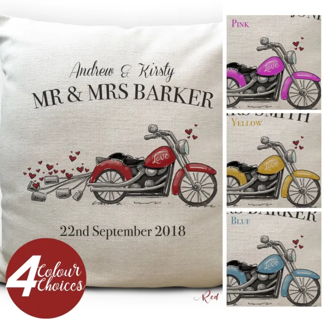 Personalised Wedding Motorbike Motorcyclist Cushion Cover Anniversary Gift 40cm
