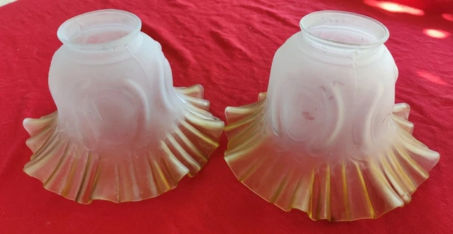 2 TULIPE LAMPES EN PATE DE VERRE DEPOLI pressé moulé ART DECO teintée