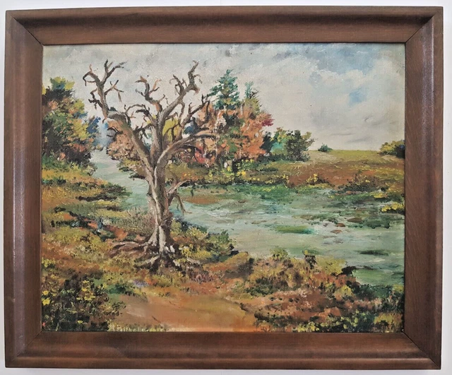 TABLEAU ANCIEN PEINTURE paysage Fleuve Signature A Identifier EUR 60,00