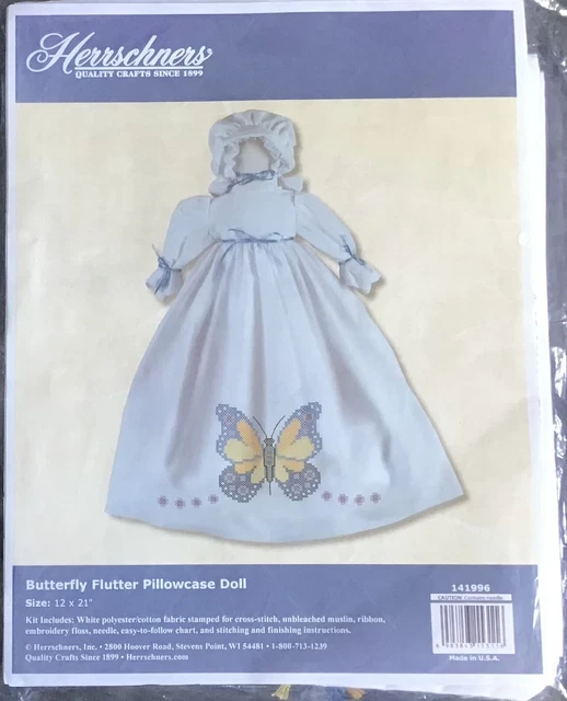 HERRSCHNERS PILLOWCASE DOLL Kit “Butterfly Flutter” FREE Shipping 20.