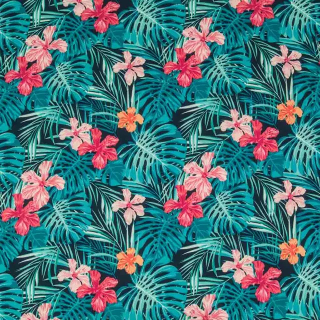 100% Cotton Fabric Tropical Lily Navy Leaves 112CM Wide Rose & Hubble Material