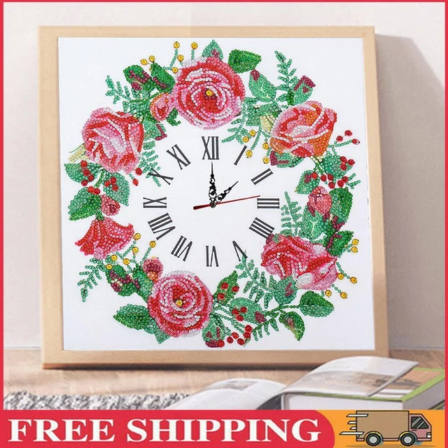 Aisen Wanduhr, Blumen, Diamond Painting, 5D, Kreuzstich, Diamant-Stickerei, Kuns