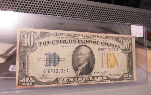 Ten Dollars Series of 1934A North Africa Silver Certificate Yellow Seal