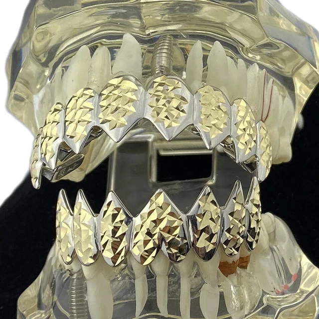 Shark Teeth Grillz Set  Cut 8 Top & Eight Bottom Mouth Grills 2 Two Tone