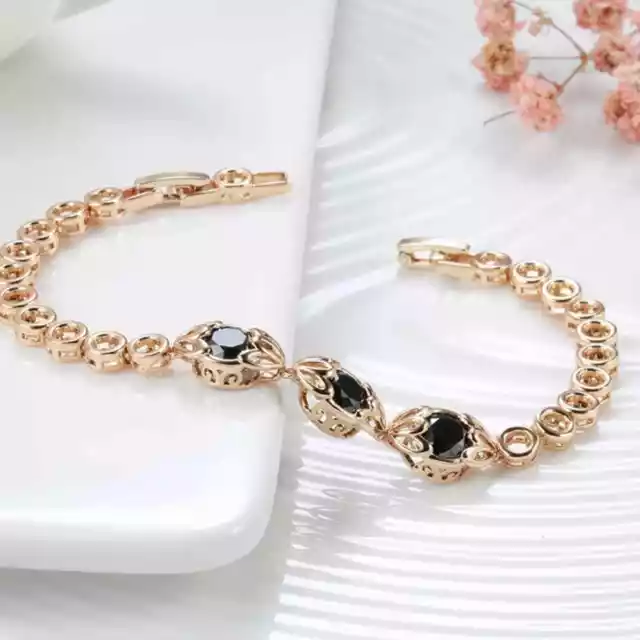 Unique Retro Natural Black Zircon Rose Gold Bracelet