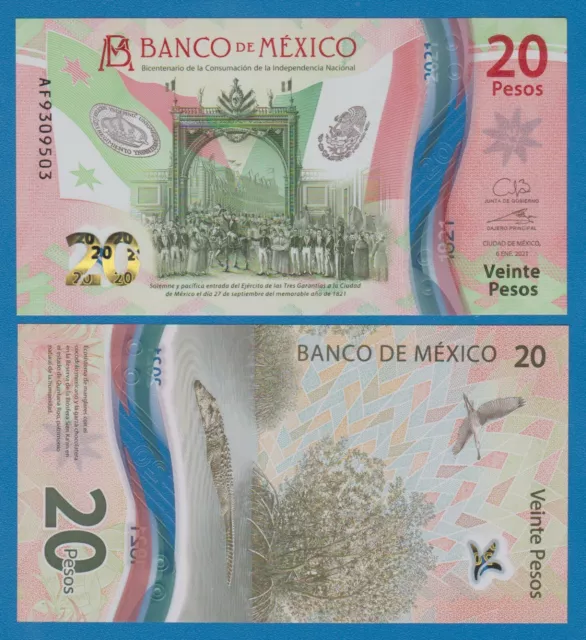 Mexico 20 Pesos P 136a Date: January 6 2021, UNC Polymer note ( P 136 a )