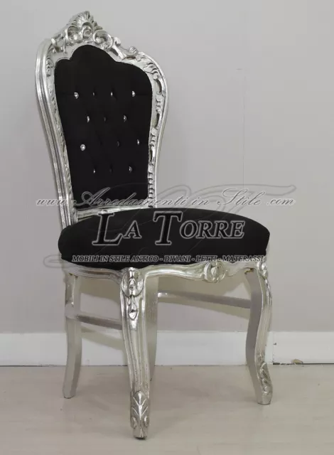 Silla Sillón Still Luis XV Barroco Imperio Plata Terciopelo Negro AL1826