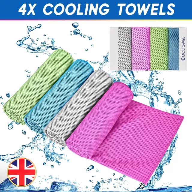 4 x Instant Cooling Towel Set ICE Cold Cool Scarf Neck Sports Gym Cycling Golf