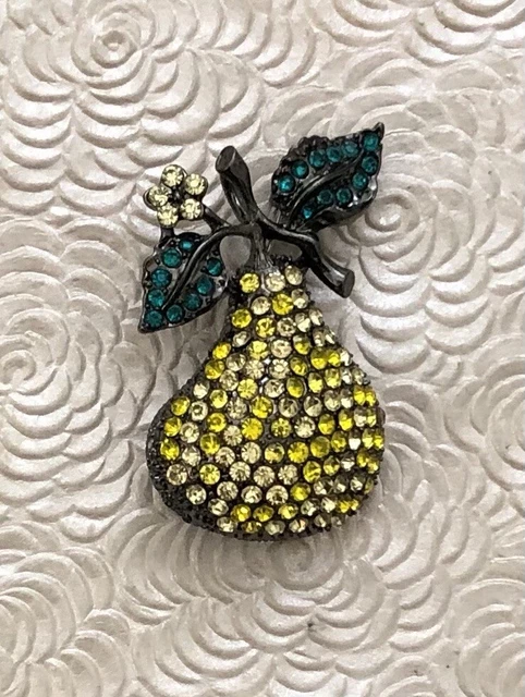 Pear vintage style brooch pendant pewter tone metal
