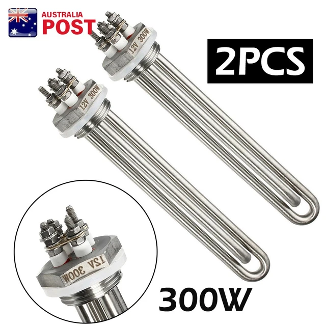 DERNORD 12V 300W DC Submersible Water Heater Element Stainless Steel Heating Element with 1 Inch BSP Thread Fitting Double U Type DERNORD 12V 300W DC Submersible Water Heater Element Stainless Steel Heating Element with 1 Inch BSP Thread Fitting Double U Type