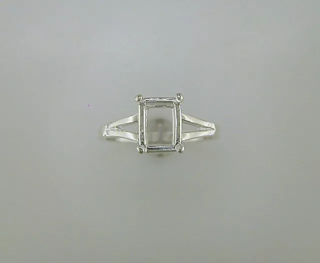 (9x7 mm - 11x9 mm) Emerald Cut 4 Prong Split Shank Ring Setting Sterling Silver