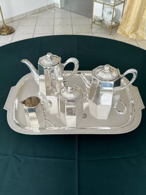 ERCUIS Kaffee-Tee-Set/orig.ART DECO Service mit Tablett 1930 versilbert 5 Teile