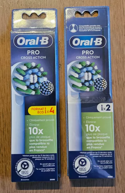 6 brossettes oral-b pro cross action - neuves sous blister