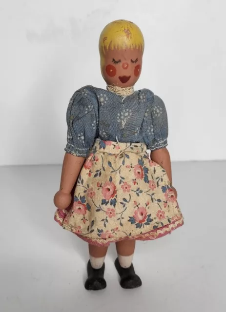 Vintage Wood Peg Leg Doll 6" Hand Painted Wooden