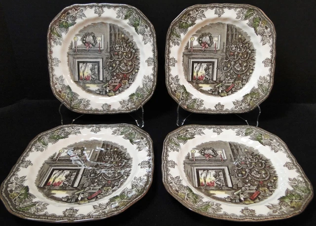 Johnson Brothers Friendly Village Christmas Tree Salad Plates 7 1/2" Set 4 Exc