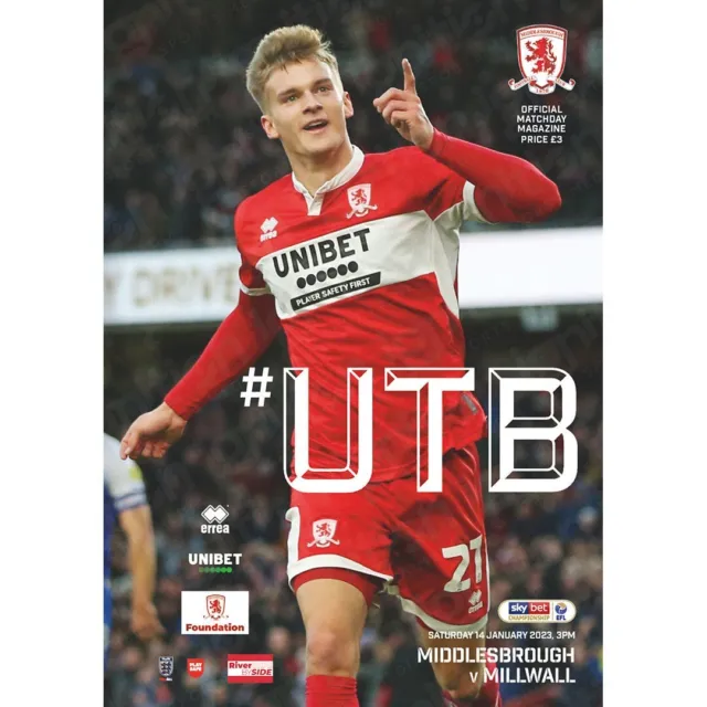 Middlesbrough v Millwall 14/1/2023 Champs. Official programme MINT CONDITION.