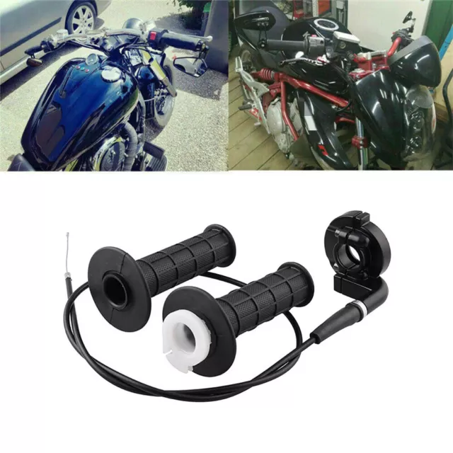 7/8'' 22mm Motorcycle Accelerator Twist Quick Action Throttle Black Grip + Cable