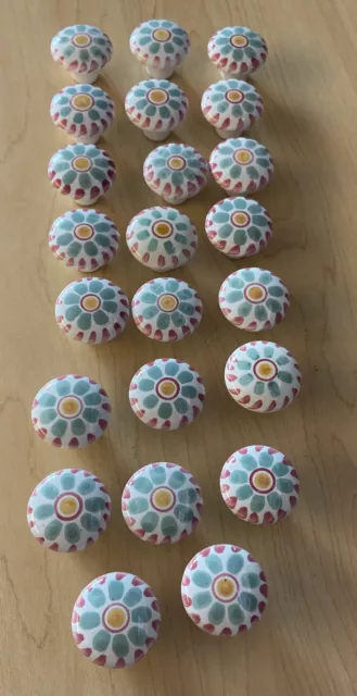 23 White Porcelain Green/Pink Flowers Drawer Pulls Handles Knobs Lot