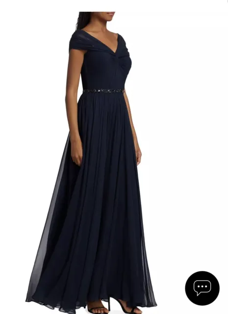 $3530 Jenny Packham Grace Draped Cap-Sleeve & Bead-Embellished Gown size 14